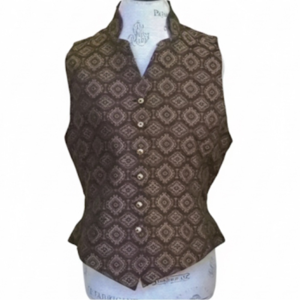 NWT! Linda Allard Ellen Tracy Vintage Print Vest With Mandarin Collar Size 12